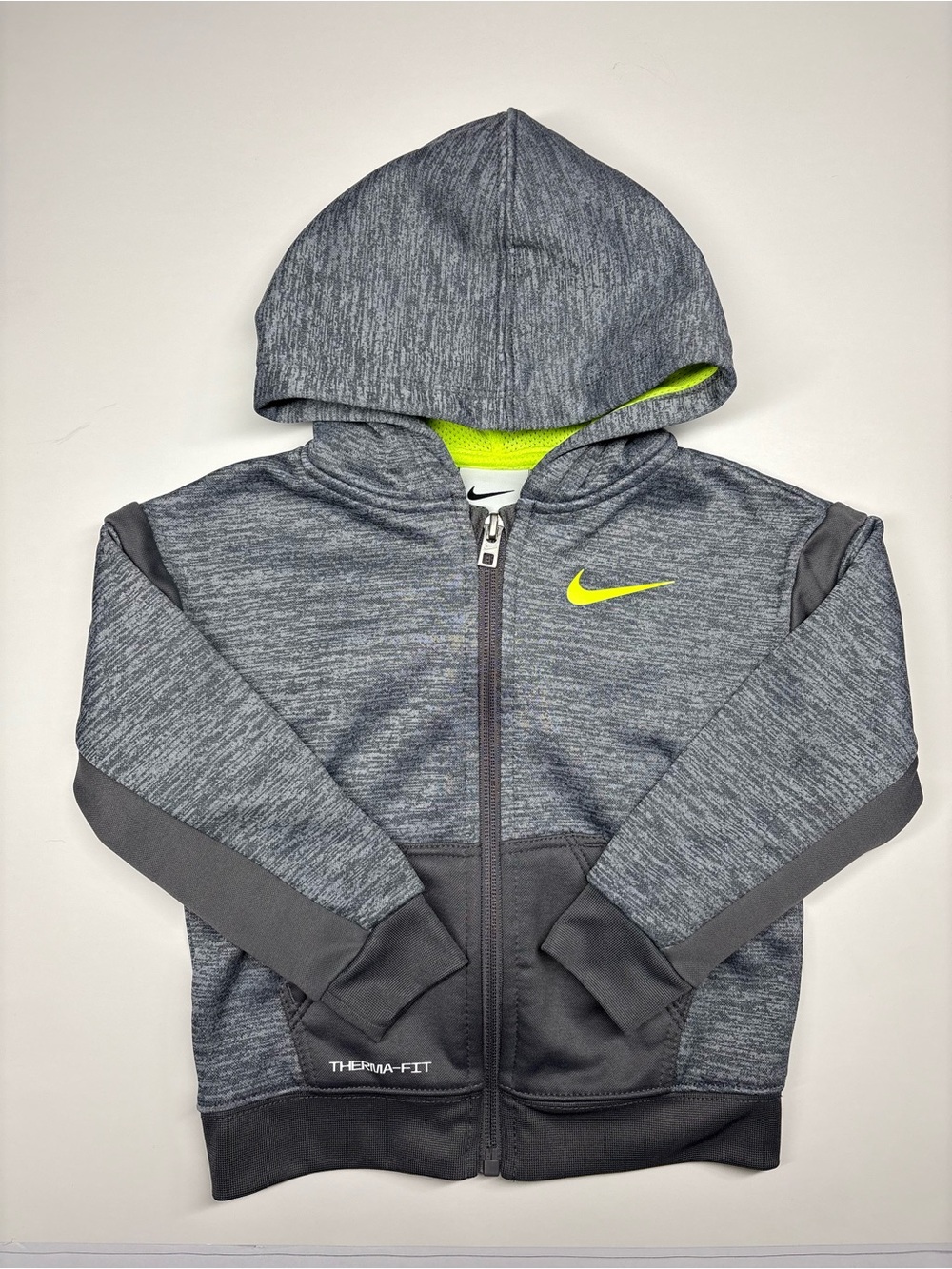 Nike Kids' Grey Therma-FIT Hoodie with Neon Accent